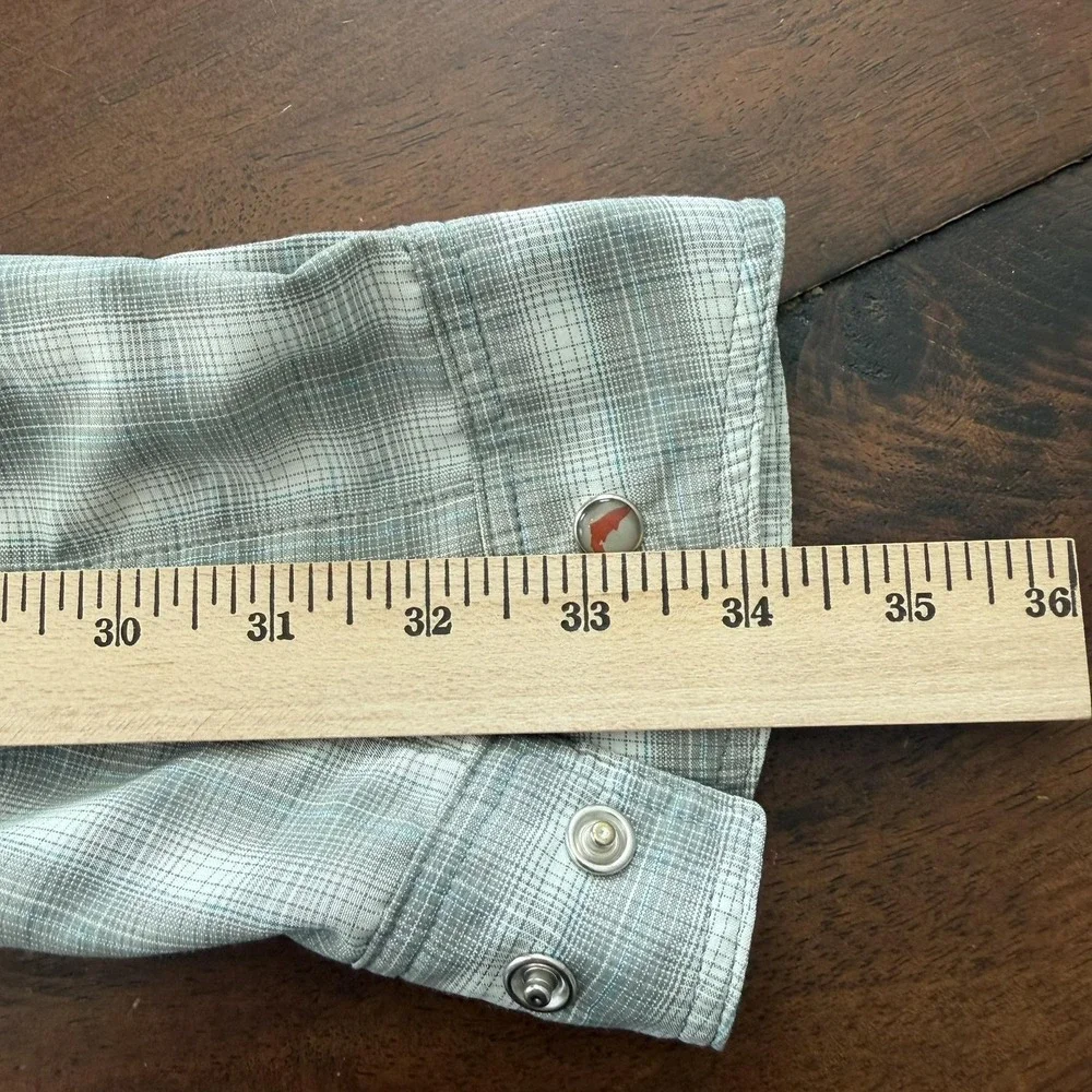 Simms Shirt Mens Medium Gray‎ Plaid Pearl Snap Long Sleeve Fishing Nylon Barfly - Picture 12 of 13